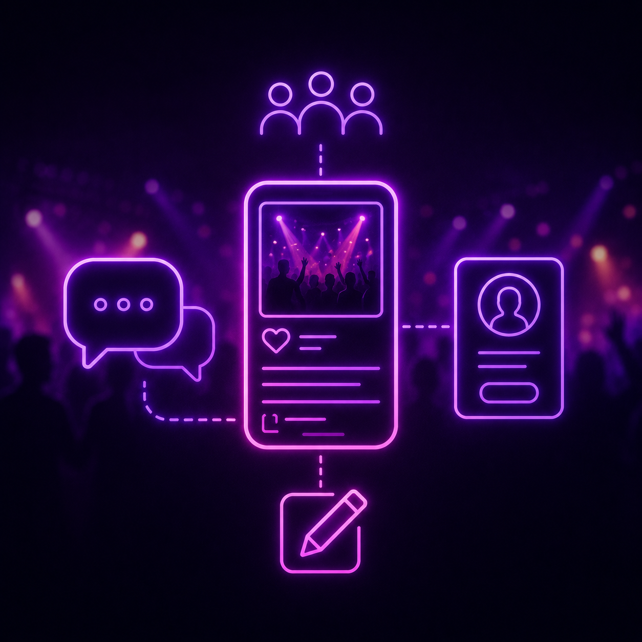Nitelive use case showing private chat, feed posts, and profile viewing